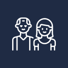 Elderly couple icon on dark background.