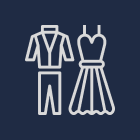 Suit and dress icon on navy background.